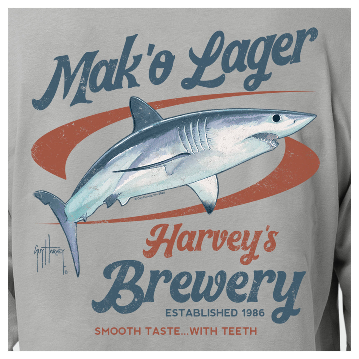 Guy Harvey OG Long Sleeve Tee - Mako Lager — ULTIMATE GREY (official product shot)