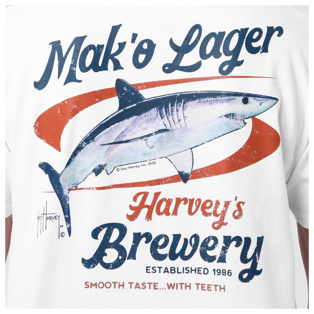 Guy Harvey OG Pocket Tee - Mako Lager — BRIGHT WHITE (official product shot)