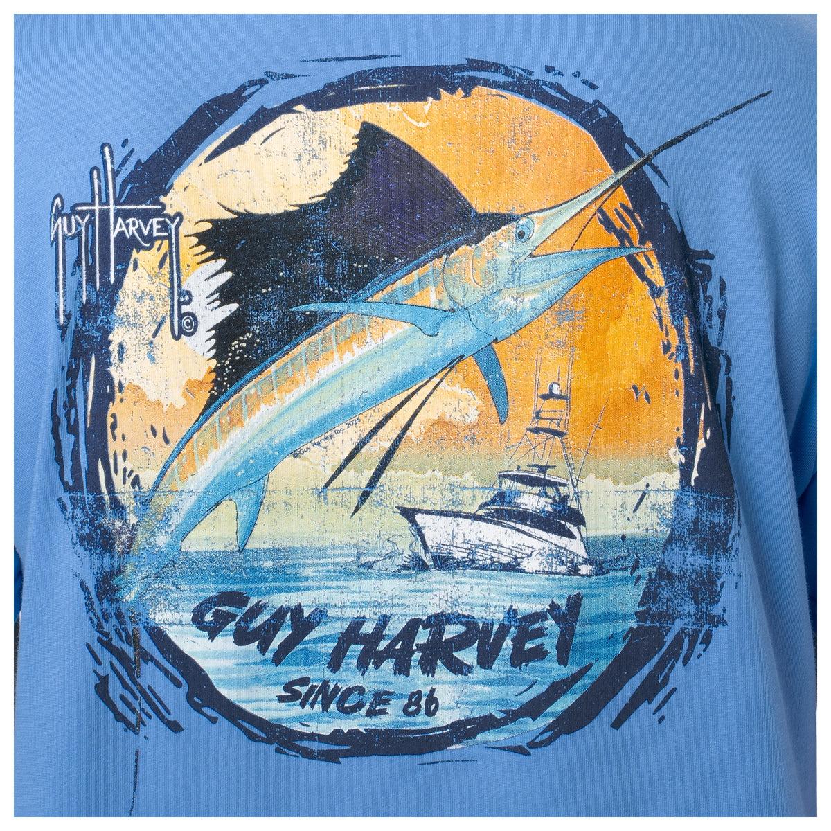 Guy Harvey OG Pocket Tee - Sunset — AZURE BLUE (official product shot)