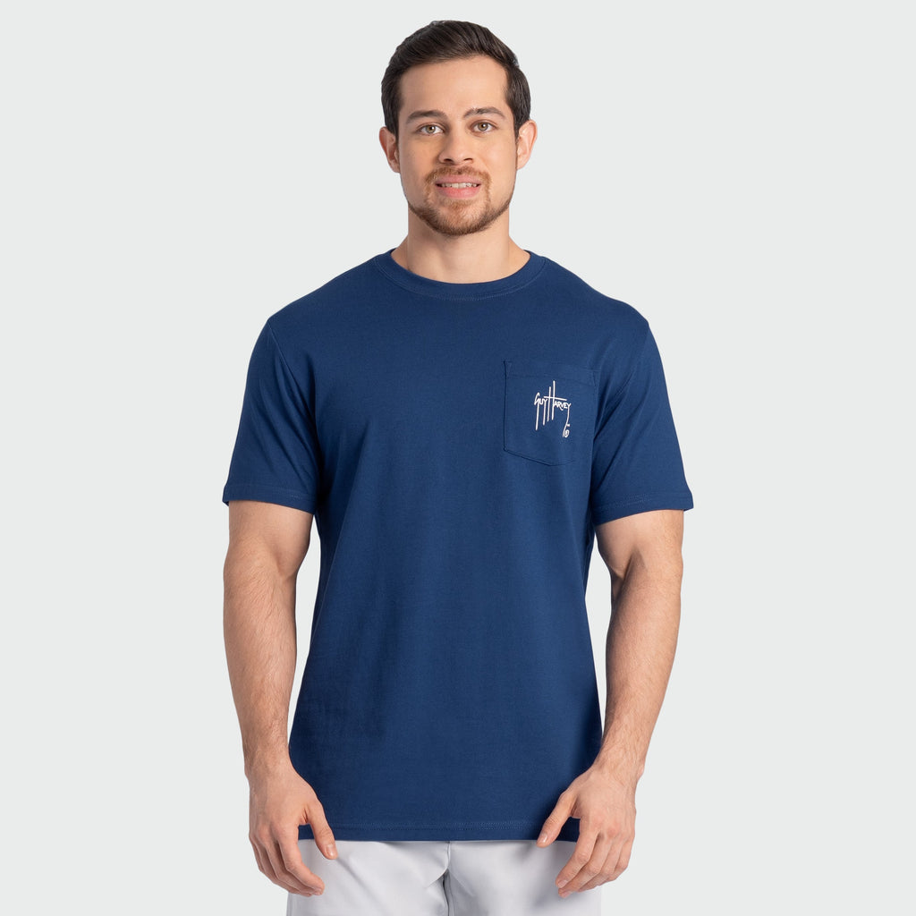 Guy Harvey OG Pocket Tee - Trout Slam — ESTATE BLUE (official product shot)