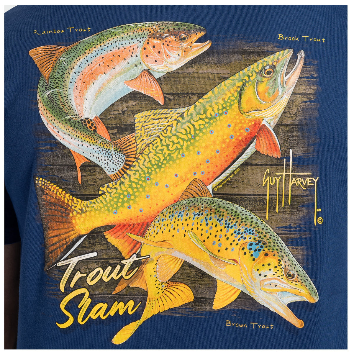 Guy Harvey OG Pocket Tee - Trout Slam — ESTATE BLUE (official product shot)