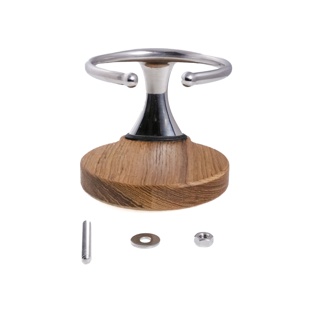 Drink Holder, Single, Stainless with Teak Base