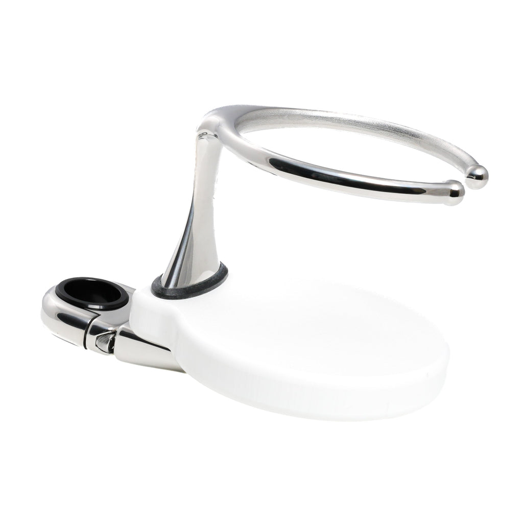 Single Clamp-On Stainless Drink Holder w/White Poly Base