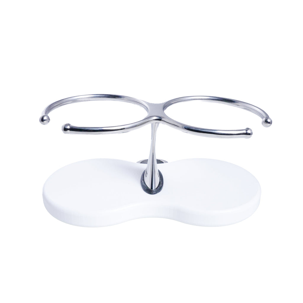 Double Clamp-On Stainless Steel Drink Holder White Poly Base