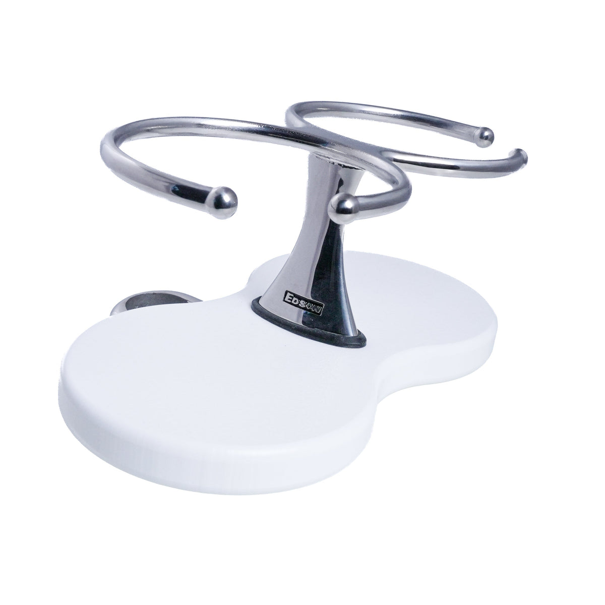 Double Clamp-On Stainless Steel Drink Holder White Poly Base