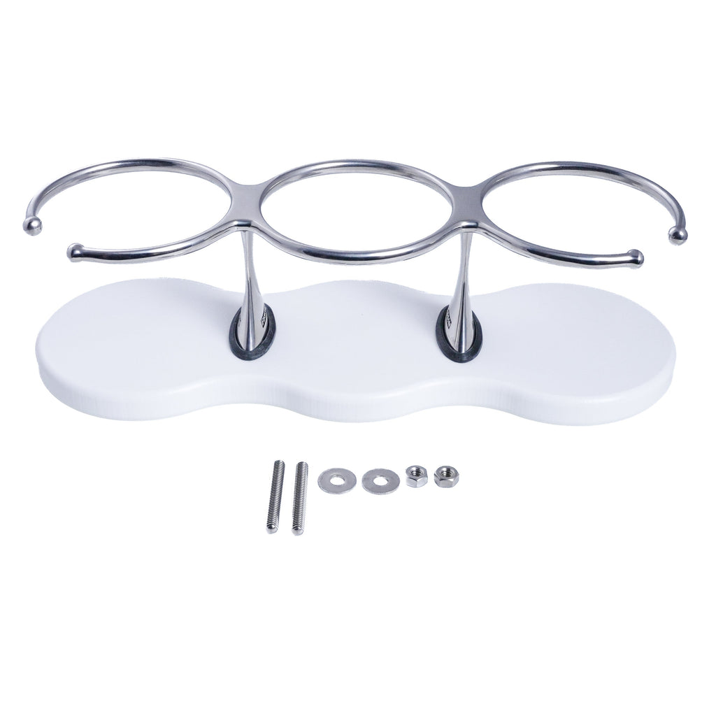 Drink Holder, Triple, Stainless with White Poly Base