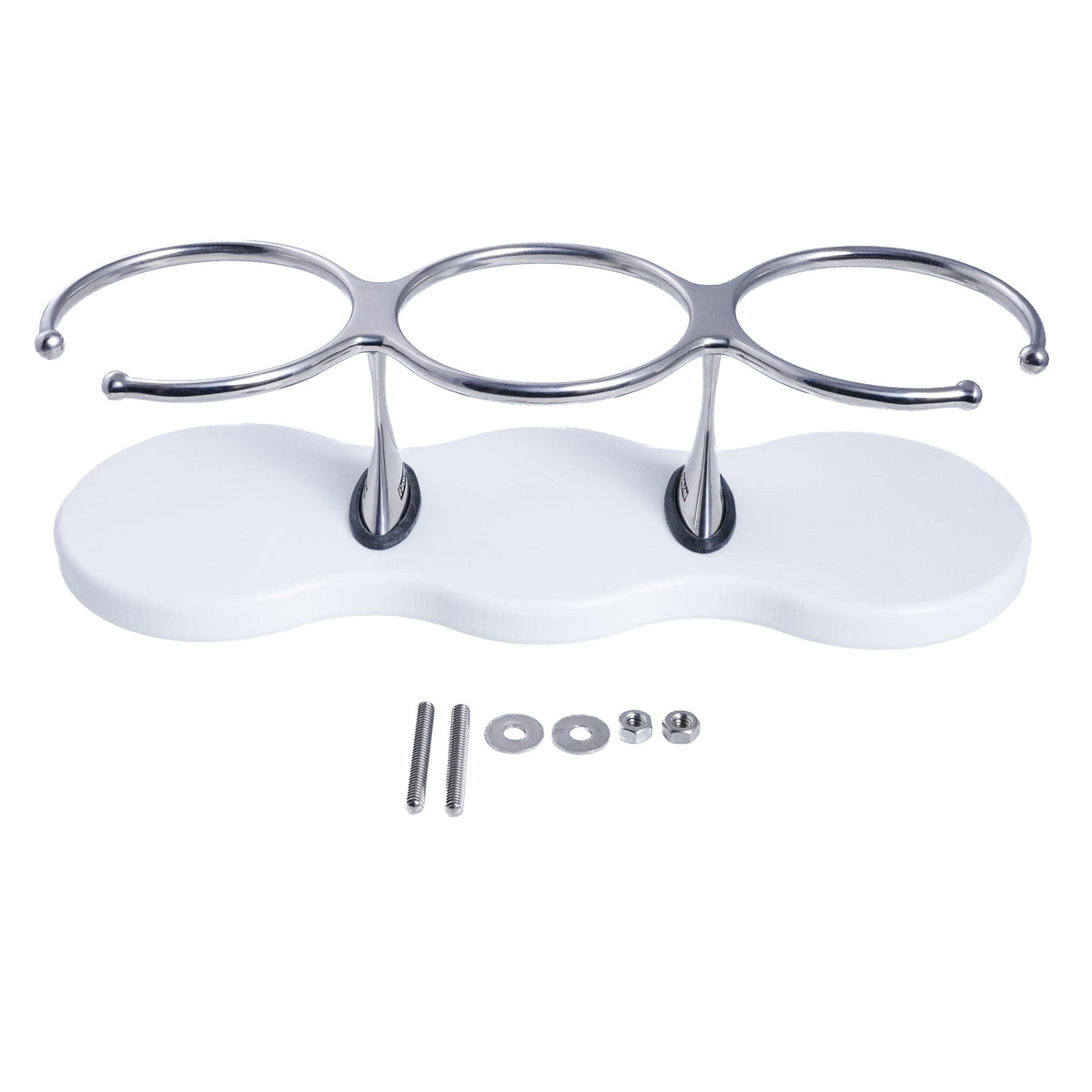 Drink Holder, Triple, Stainless with White Poly Base