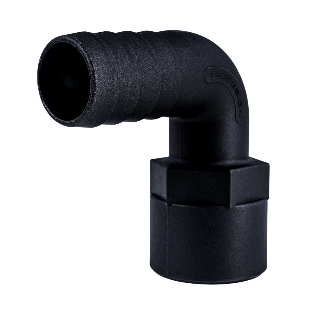 Hose Barb 90deg 1.25" x 1.25" (31.8mm x 31.8mm) NPS Female, Black