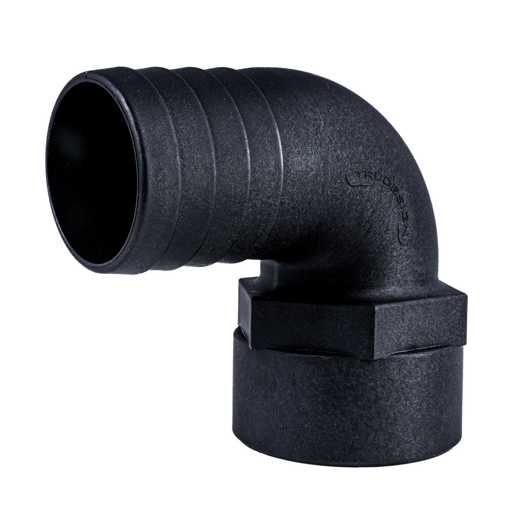 Hose Barb 90deg 2" x 2" (50.8mm x 50.8mm) NPS Female, Black