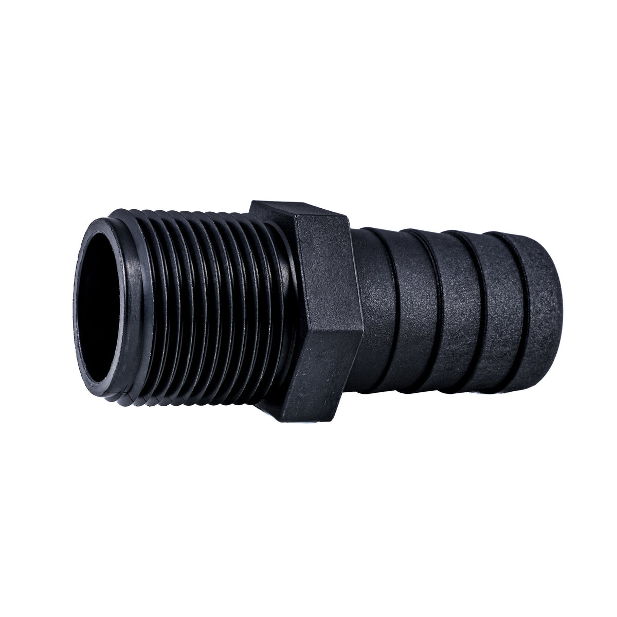 Hose Barb Unequal 1.125" x 1" (28.6mm x 25.4mm) NPS Long Male Thread, Black