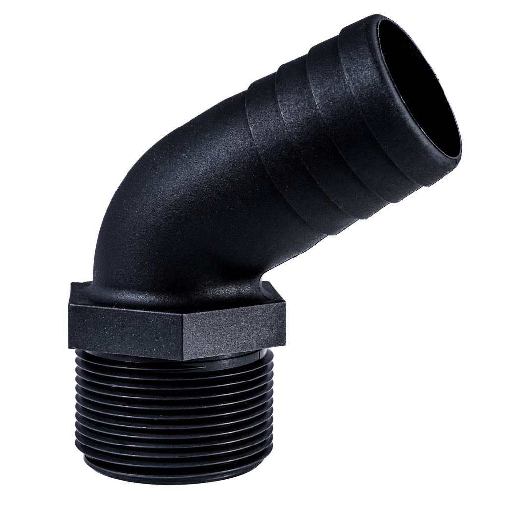 Hose Barb 1.5" x 1.5" (38.1mm x 38.1mm) NPS Long Thread 120deg