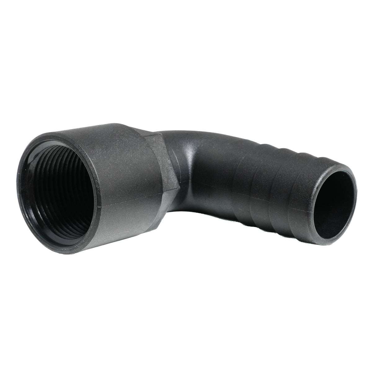 Hose Barb 90deg Unequal 1.125" x 1" (28.6mm x 25.4mm) NPS Female Thread, Black