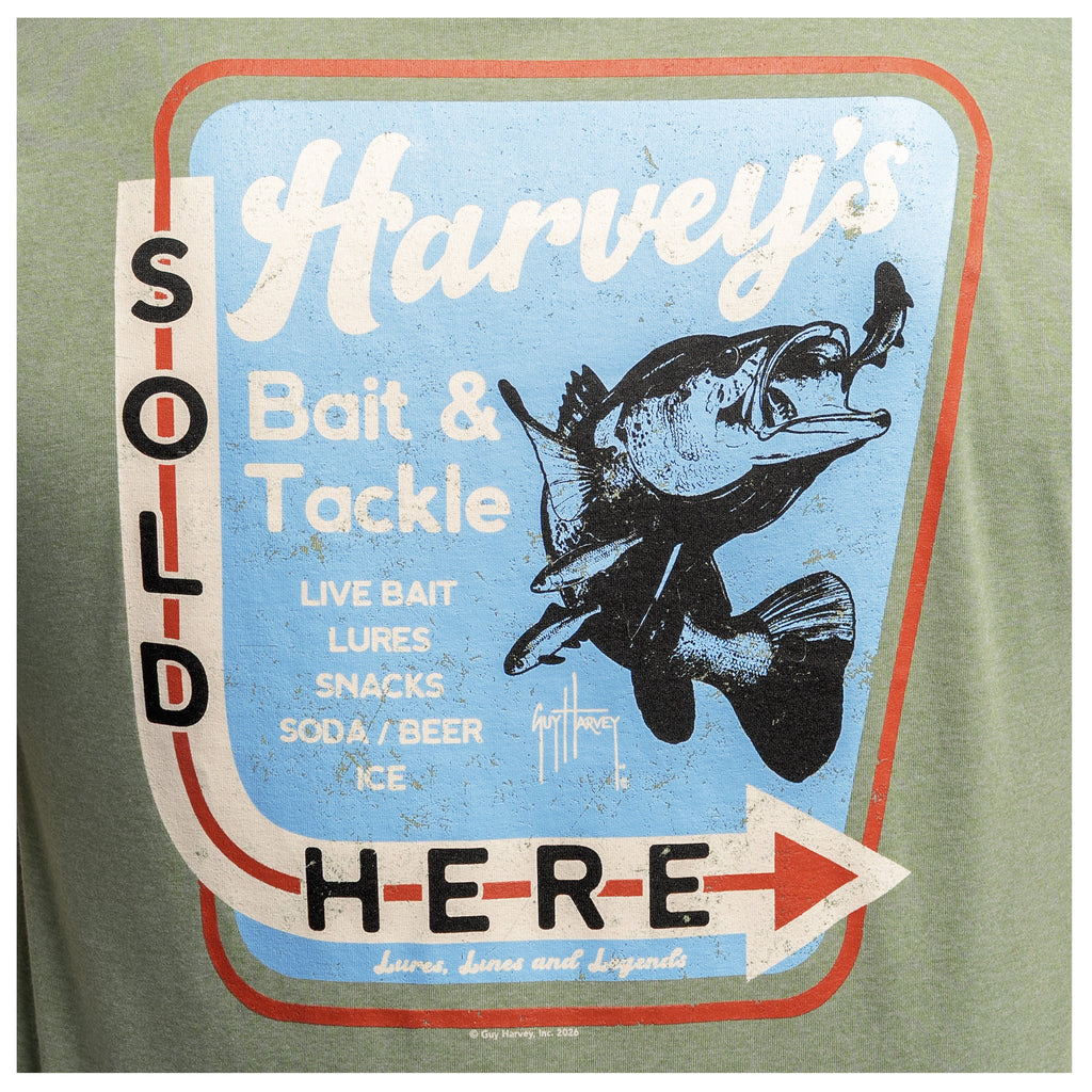 Guy Harvey Threadcycled Tee - Vintage Tackle — DARK OLIVE HEATHER (official product shot)