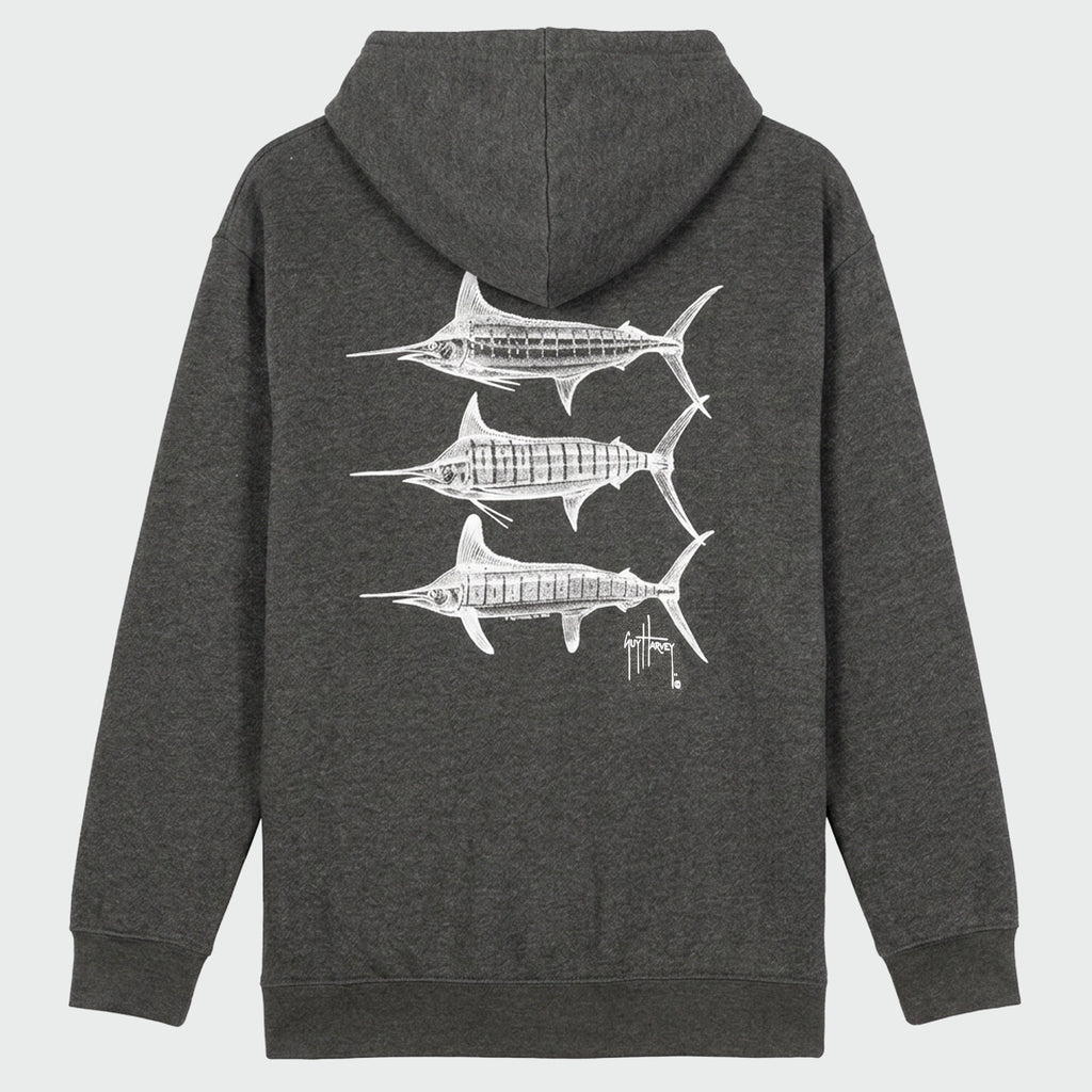 Guy Harvey Tradewinds Fleece Hoodie - Stipple Bills Marlin — CHARCOAL HEATHER (official product shot)