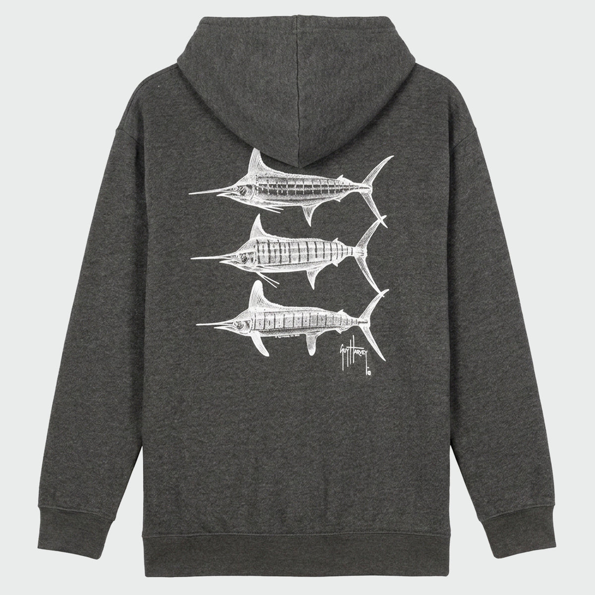Guy Harvey Tradewinds Fleece Hoodie - Stipple Bills Marlin — CHARCOAL HEATHER (official product shot)