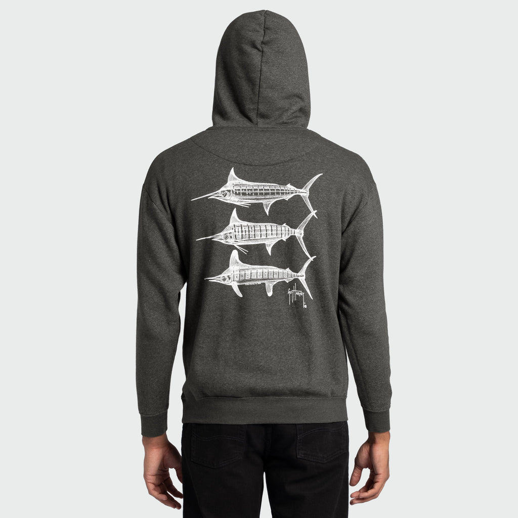 Guy Harvey Tradewinds Fleece Hoodie - Stipple Bills Marlin — CHARCOAL HEATHER (official product shot)