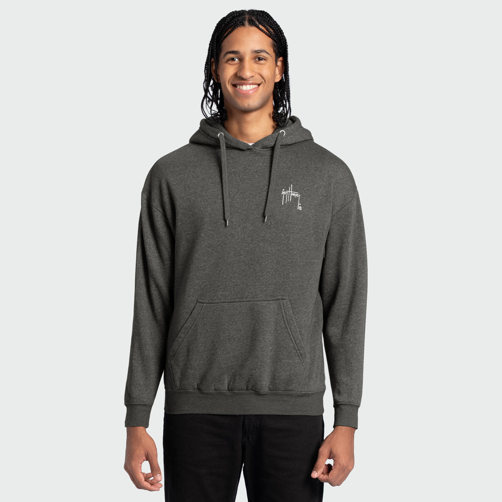 Guy Harvey Tradewinds Fleece Hoodie - Stipple Bills Marlin — CHARCOAL HEATHER (official product shot)