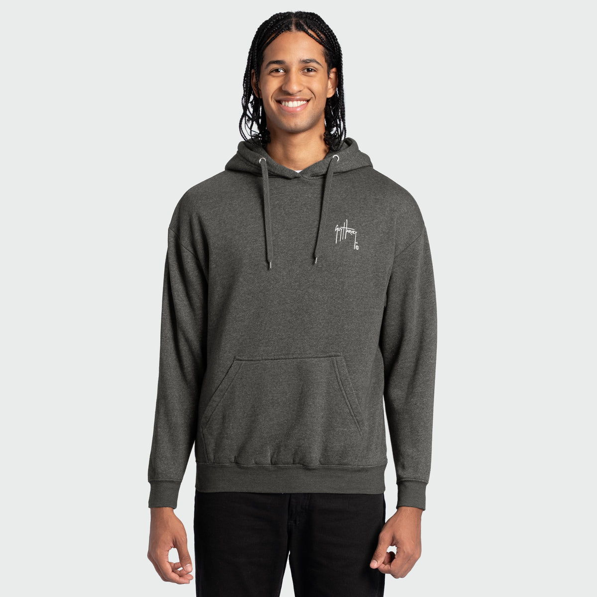 Guy Harvey Tradewinds Fleece Hoodie - Stipple Bills Marlin — CHARCOAL HEATHER (official product shot)
