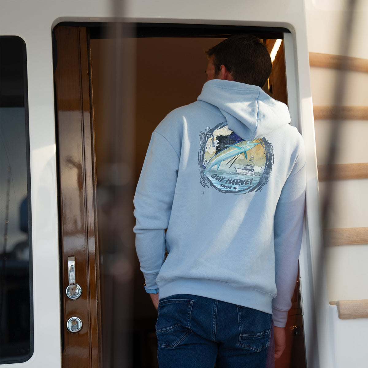 Guy Harvey Tradewinds Fleece Hoodie - Sunset — LIGHT BLUE HEATHER (official product shot)