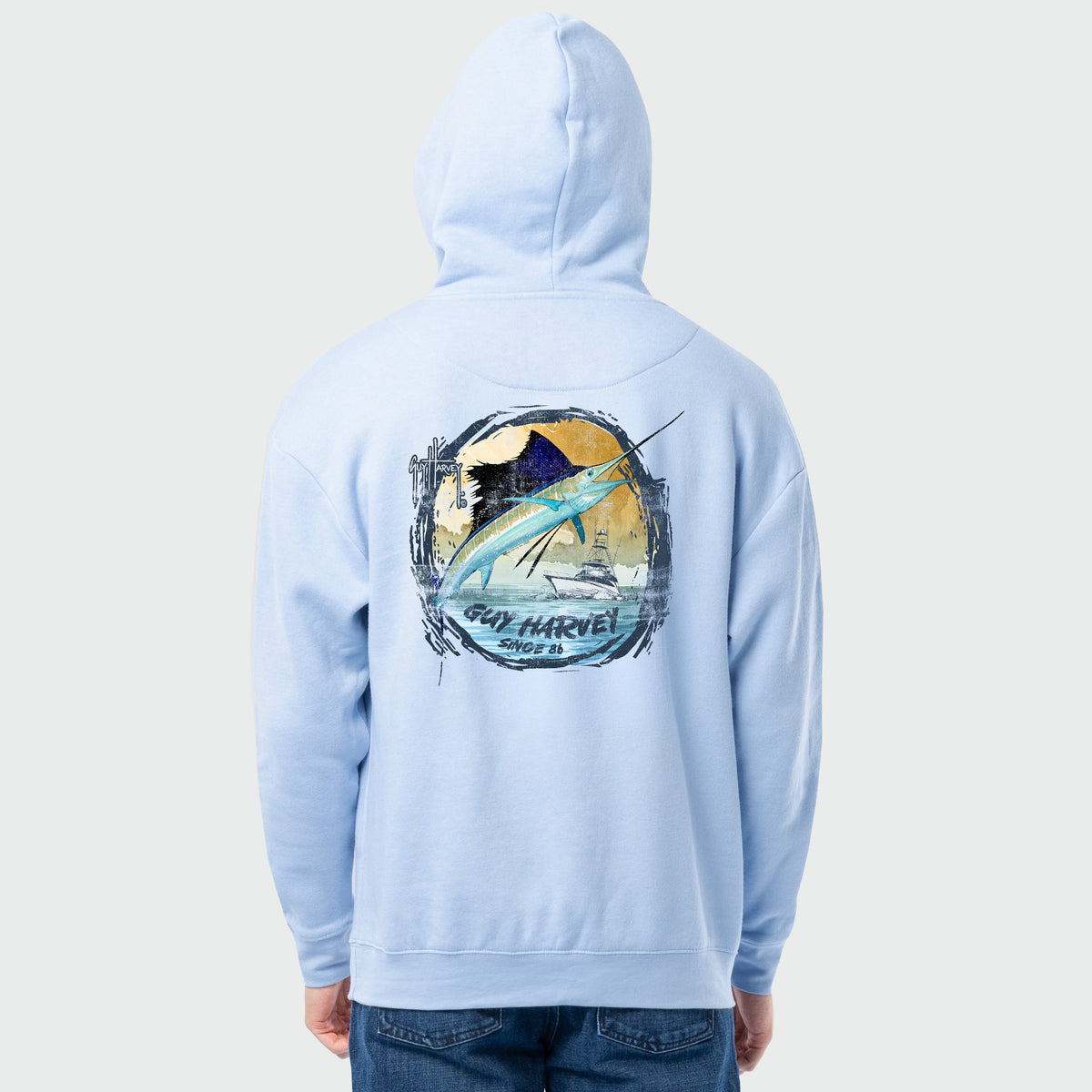 Guy Harvey Tradewinds Fleece Hoodie - Sunset — LIGHT BLUE HEATHER (official product shot)