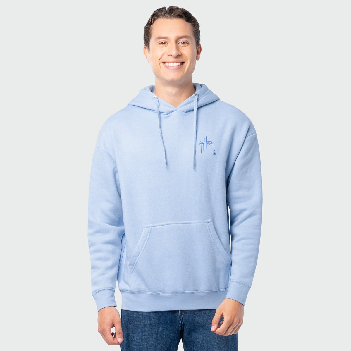 Guy Harvey Tradewinds Fleece Hoodie - Sunset — LIGHT BLUE HEATHER (official product shot)
