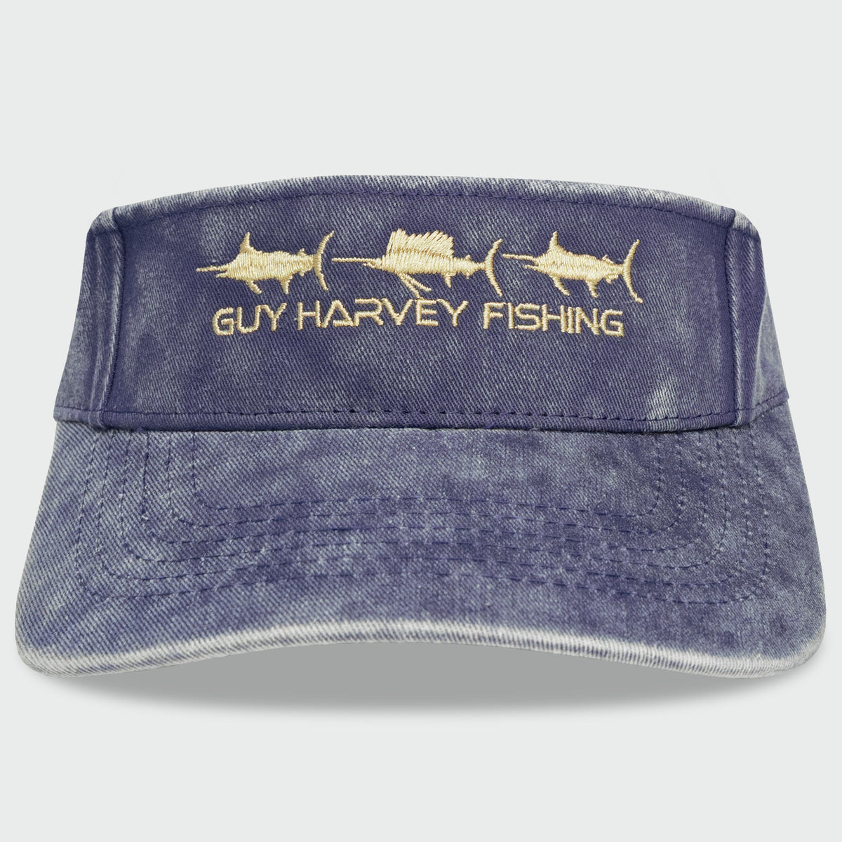Guy Harvey Washed Embroidered Billfish Visor — STONE (official product shot)