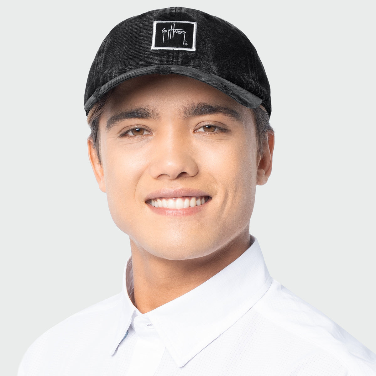 Guy Harvey Washed Logo Hat — BLACK (official product shot)