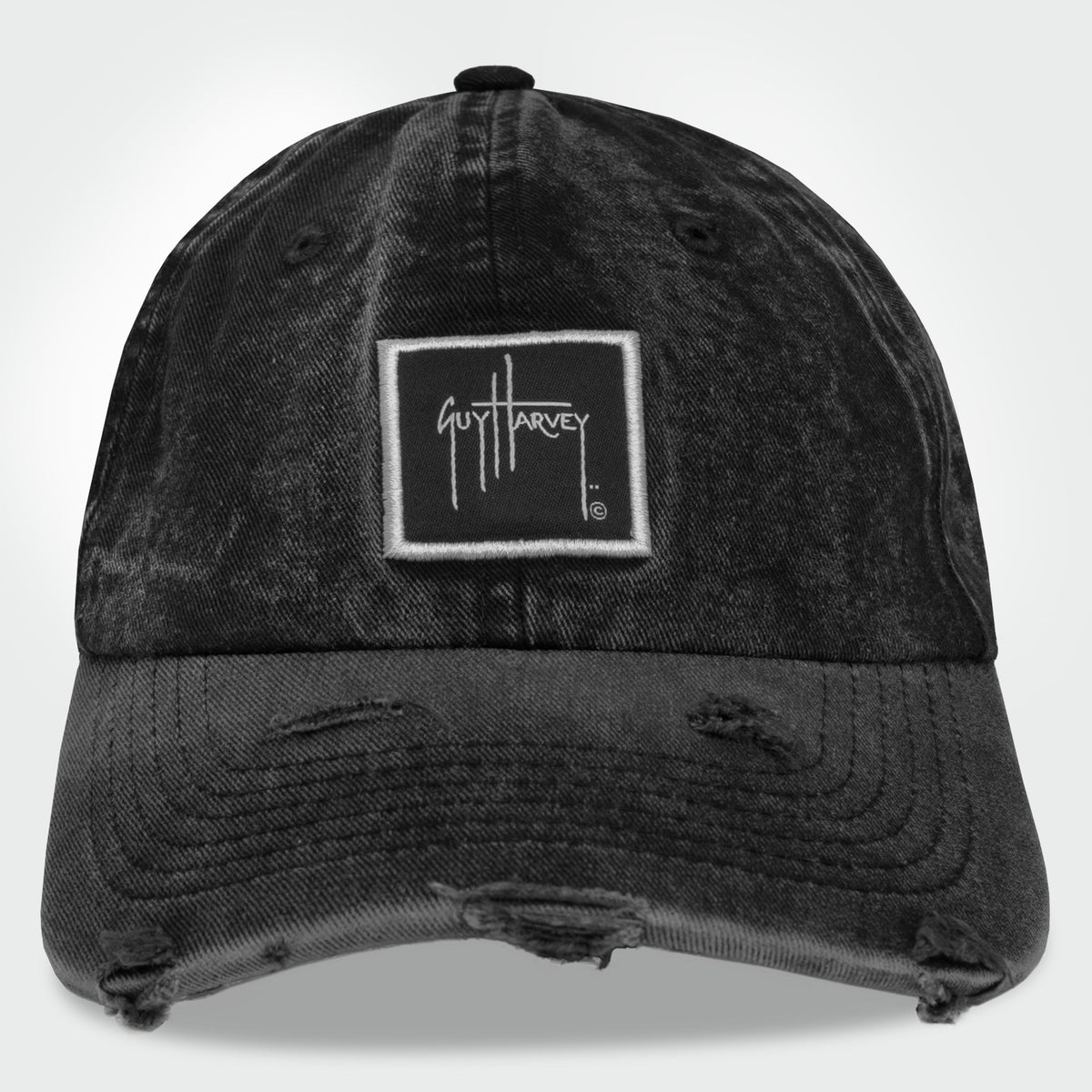 Guy Harvey Washed Logo Hat — BLACK (official product shot)