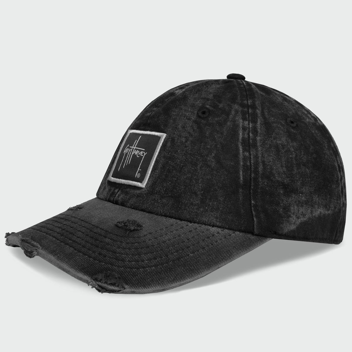 Guy Harvey Washed Logo Hat — BLACK (official product shot)