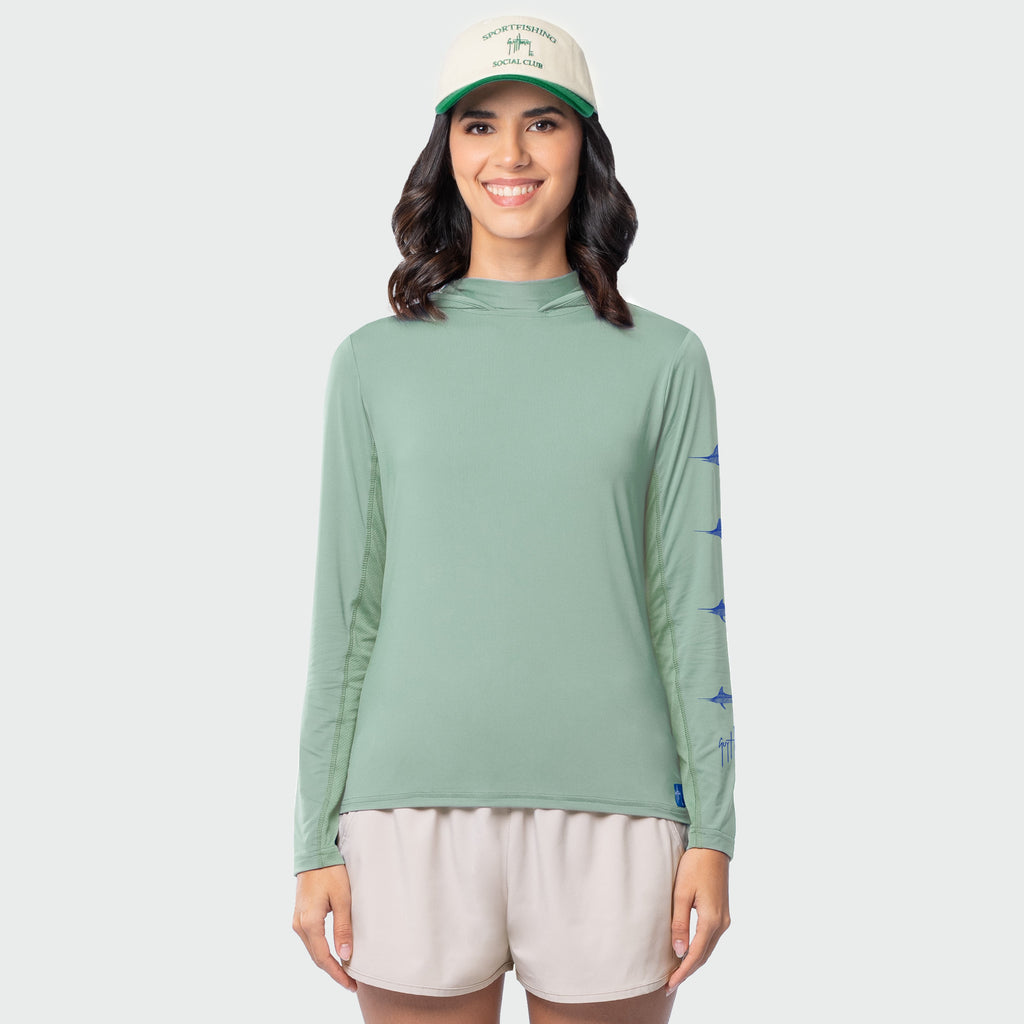 Guy Harvey Women's Marlin Air Sun Protection Hood - Blue Surf — BLUE SURF (official product shot)