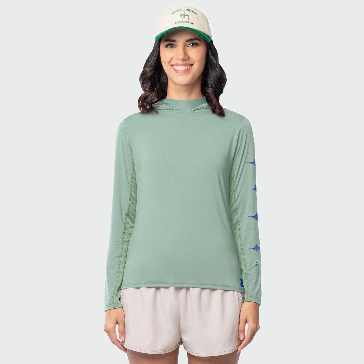 Guy Harvey Women's Marlin Air Sun Protection Hood - Blue Surf — BLUE SURF (official product shot)