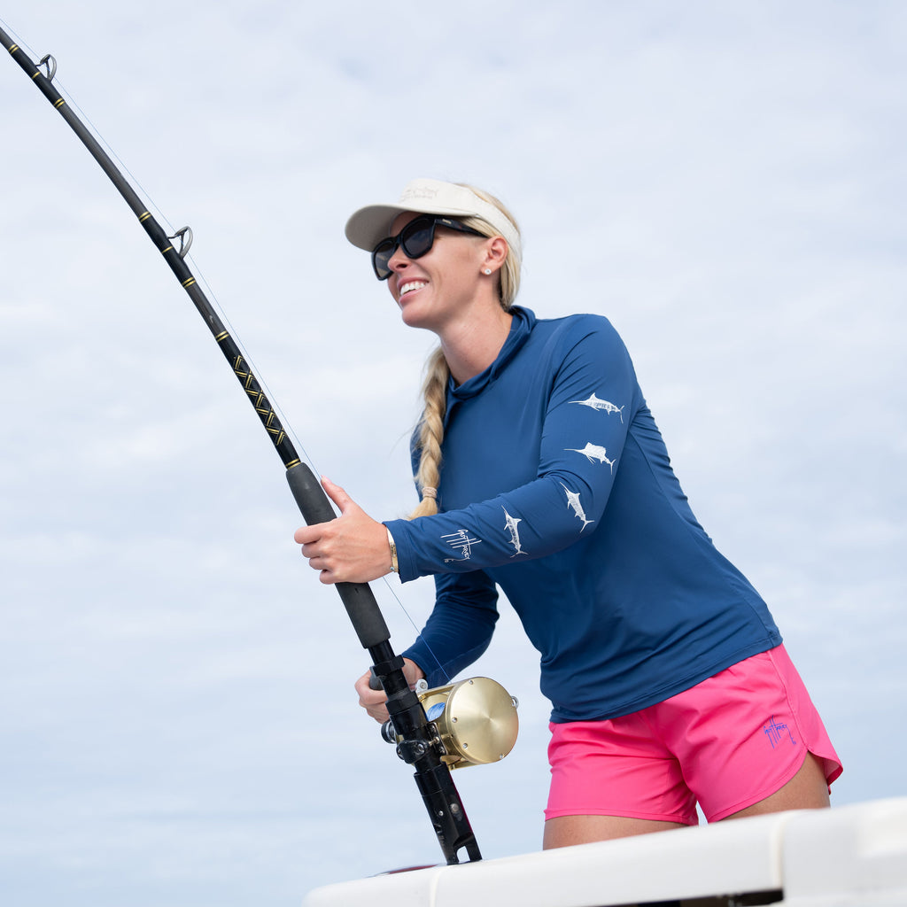 Guy Harvey Women's Marlin Air Sun Protection Hood - Estate Blue — ESTATE BLUE (official product shot)