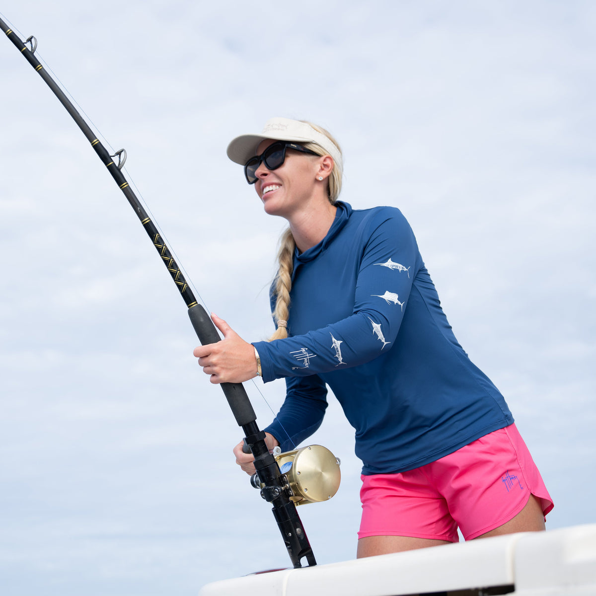Guy Harvey Women's Marlin Air Sun Protection Hood - Estate Blue — ESTATE BLUE (official product shot)