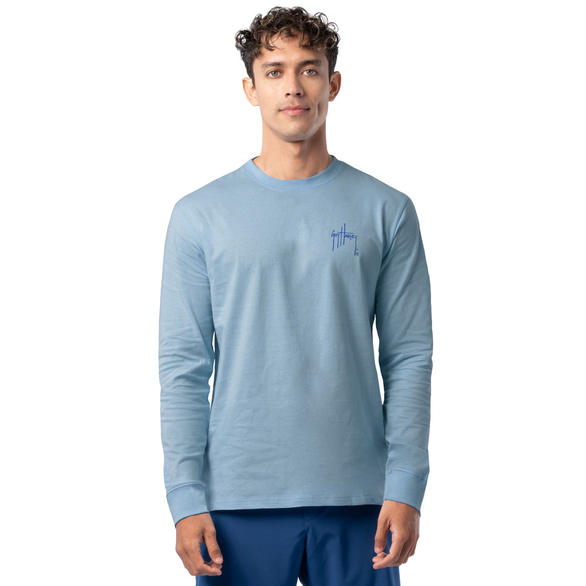 Guy Harvey Lightweight Long Sleeve Tee - Blue Hawaiian — BRIGHT WHITE (official product shot)