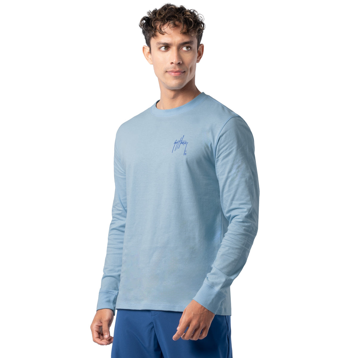Guy Harvey Lightweight Long Sleeve Tee - Blue Hawaiian — BRIGHT WHITE (official product shot)